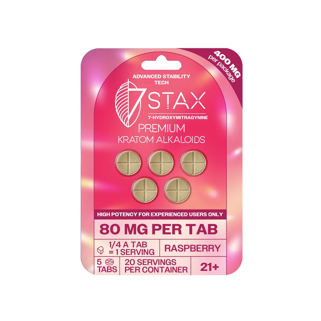 7Stax Raspberry 80mg Alkaloid Tablets 5ct