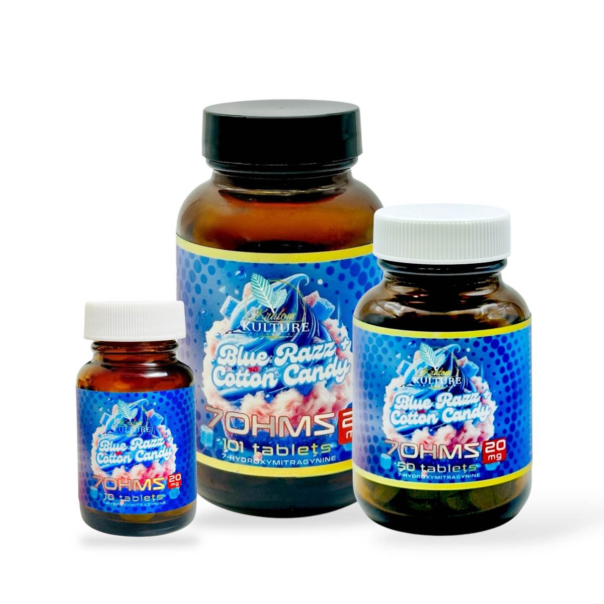 Kratom Kulture 7-OH Blue Razz + Cotton Candy 20mg Tablets