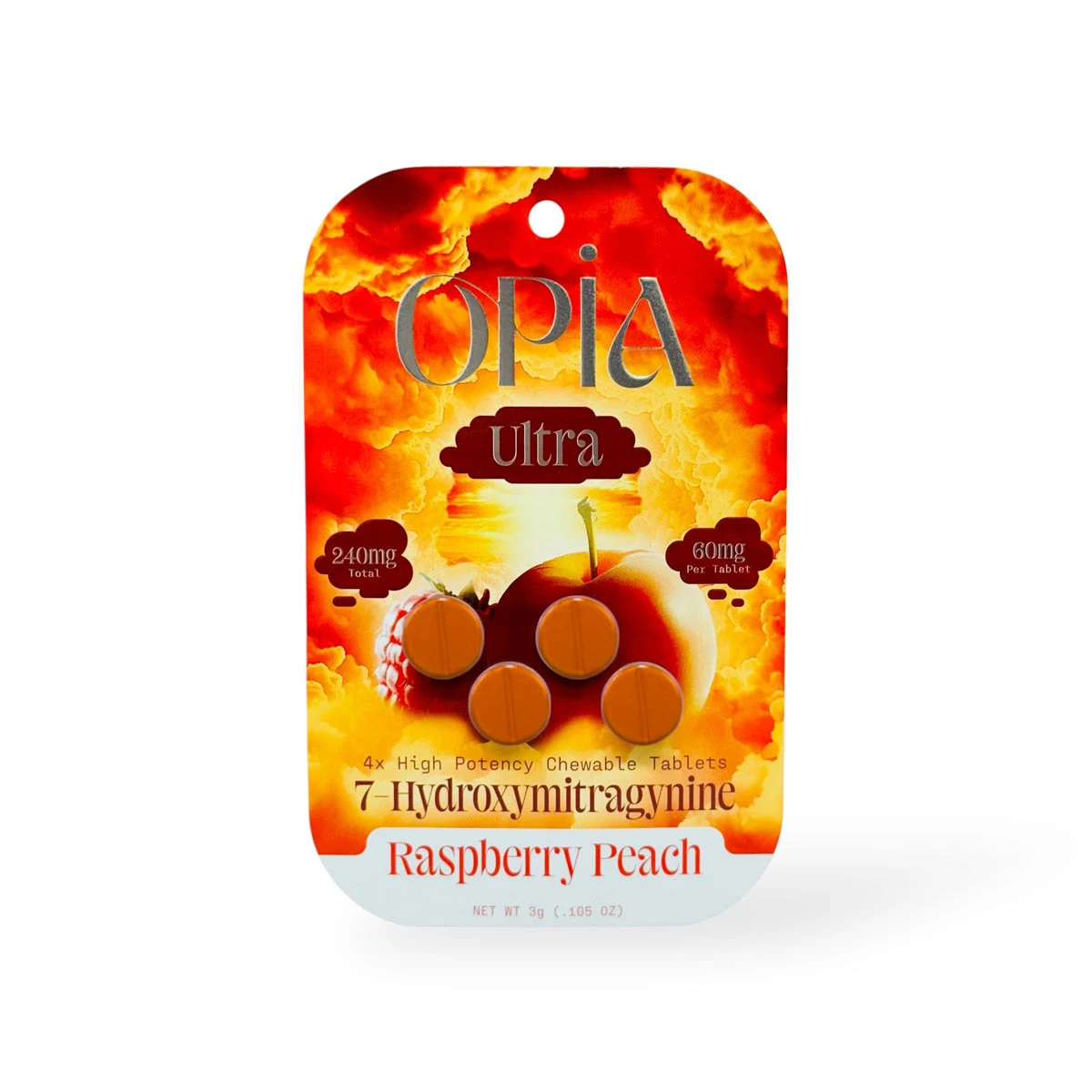 Opia Ultra 60mg Raspberry Peach 7-Hydroxymitragynine Chewable Tablets 4ct